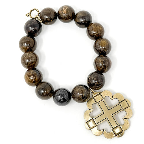 Bronzite with Large Gold Heart Cross