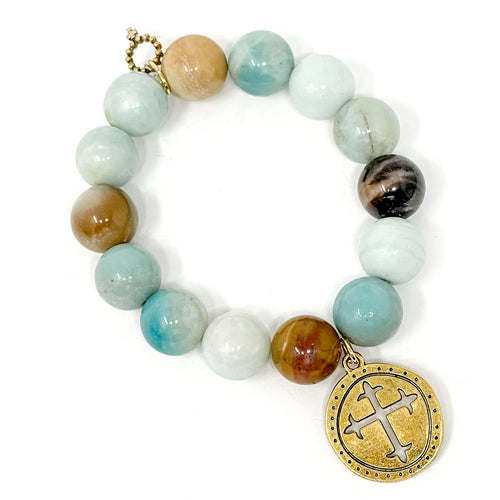 Amazonite with Gold Cut Out Cross