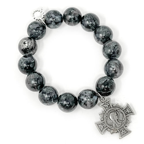 Charcoal Jasper with Antiqued Silver Mary Cross