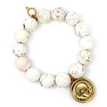 Faceted Creamy White Howlite with Gold Claddagh