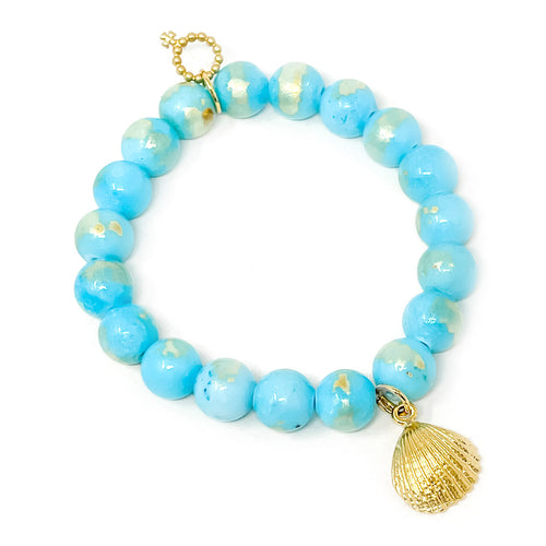 10mm Aqua Angel Kiss Agate with Matte Gold Petite Shell