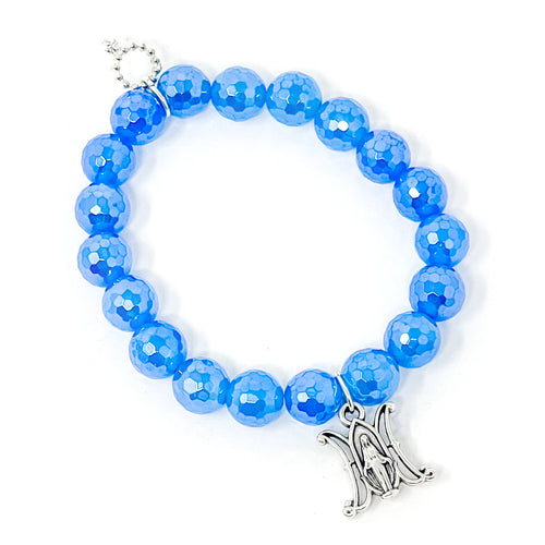 10mm Petite Faceted Blue Agate with Silver Miraculous Medal