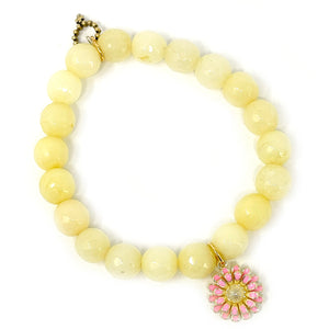 10mmm Faceted Lemonade Jade paired with a Pink Enameled Daisy