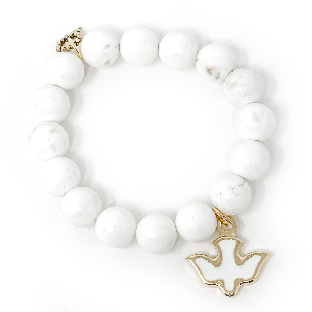 12mm White Howlite with Gold Holy Spirit
