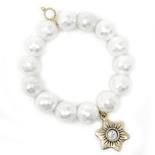 Faceted White Mother of Pearl with Gold Star of Hope