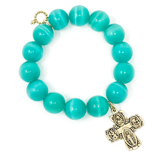 Mint Calcite with Gold Heirloom 5-Way Cross