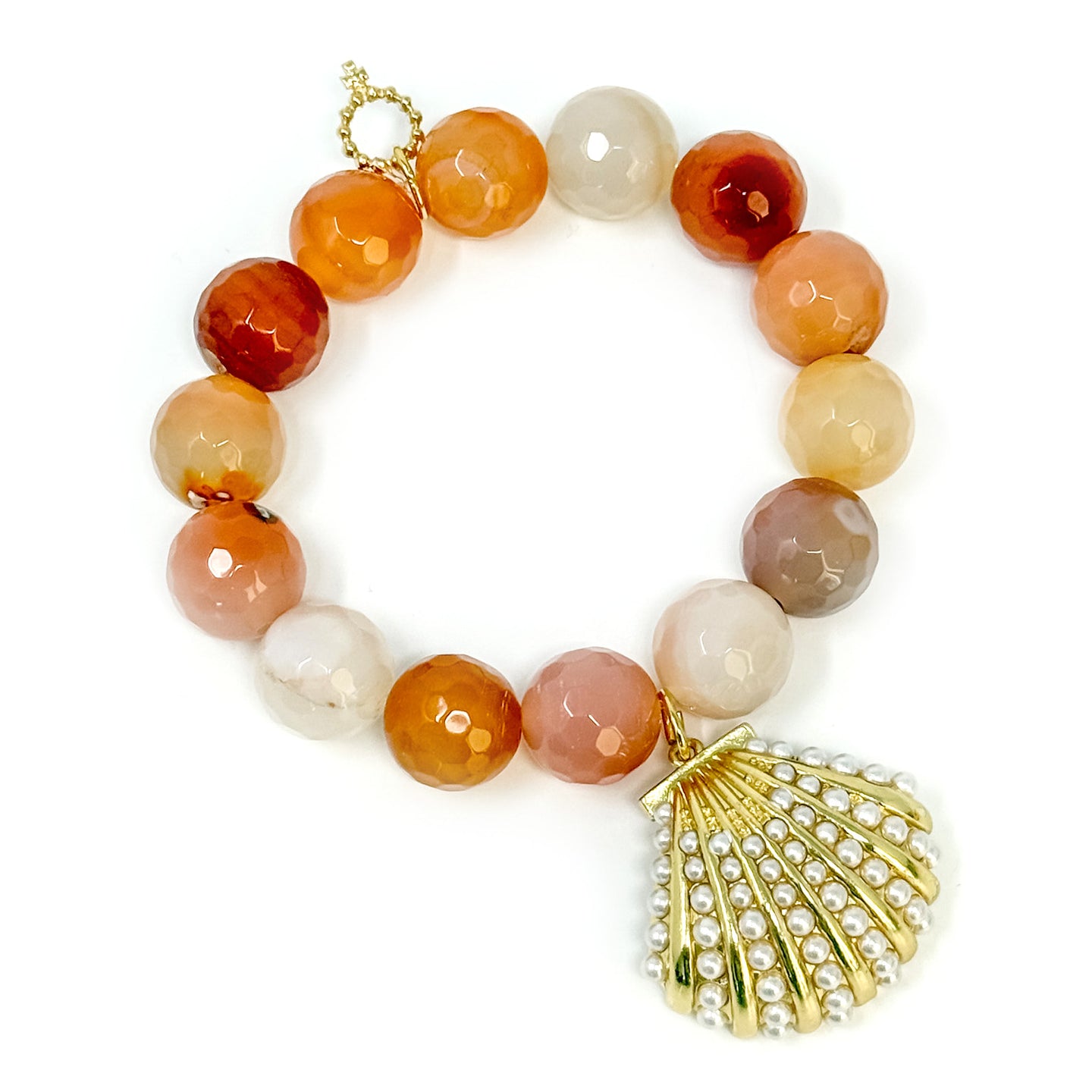 Faceted Bermuda Agate with Large Pearl Shell – Powerbeads by jen
