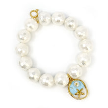 Faceted White Mother of Pearl with Ocean Blue