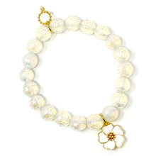 10mm Faceted Iridescent Opalite with White Enameled Blossom