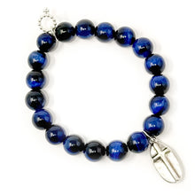10mm Midnight Tiger Eye with Matte Silver Cross