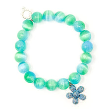 10mm Multicolored Tidal Calcite with Aqua Pave Flower