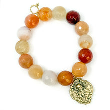 Faceted Bermuda Agate with Gold Sacred Heart and St. Therese