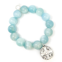 Aqua Jade with Silver Antique Cross