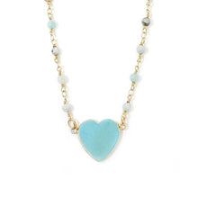 18" Amazonite Petite Rosary Chain Necklace with Blue Howlite Heart