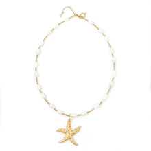 16"- 18" Pearl and Hematite Necklace with Gold Starfish