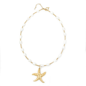 16"- 18" Pearl and Hematite Necklace with Gold Starfish