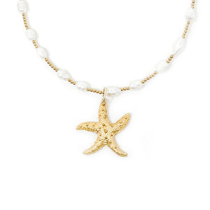 16"- 18" Pearl and Hematite Necklace with Gold Starfish