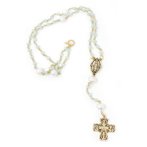 15.5" Light Blue Agate Rosary with Blessed Mother Center
