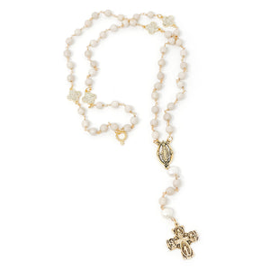 19" Cream Coral Rosary with Pearl Accents and Gold Blessed Mother Center