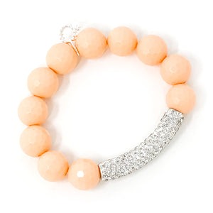 Faceted Peach Agate with Clear Pave Bar