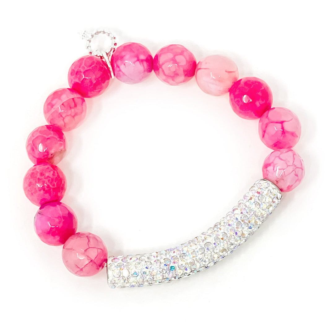 12mm Faceted Cotton Candy Agate with Mermaid Pave Bar