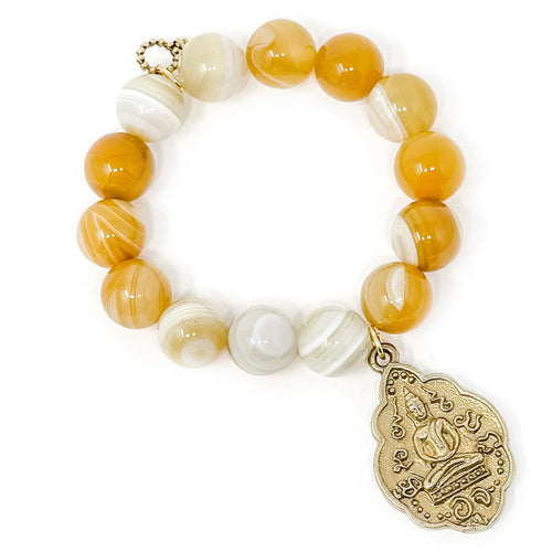 Goldenrod Striped Agate with Gold Buddha