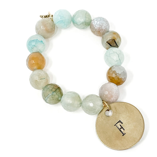 Faceted Aquamarine Agate with Letter F