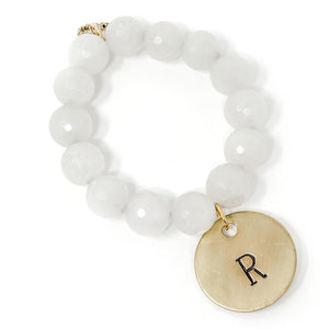 Faceted White Jade with Letter R