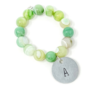Light Green Stripe Agate with Silver Letter A