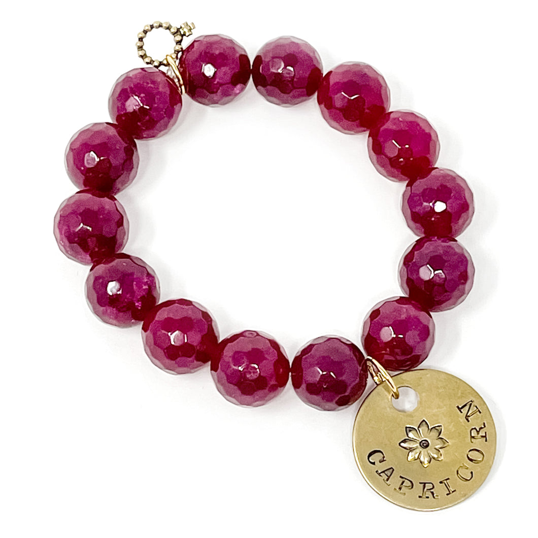 Faceted Ruby Red Jade with Capricorn