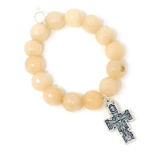 Faceted Creamsicle Agate with Silver Cross