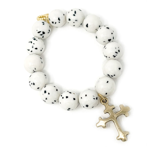 Cookies and Cream Jasper with Gold Fleur Cross