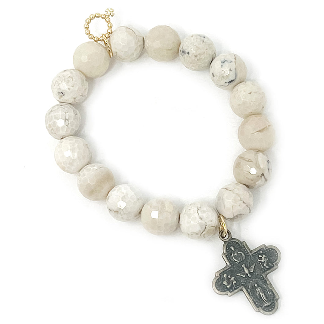 12mm Venetian Agate with Dark Bronze Cross