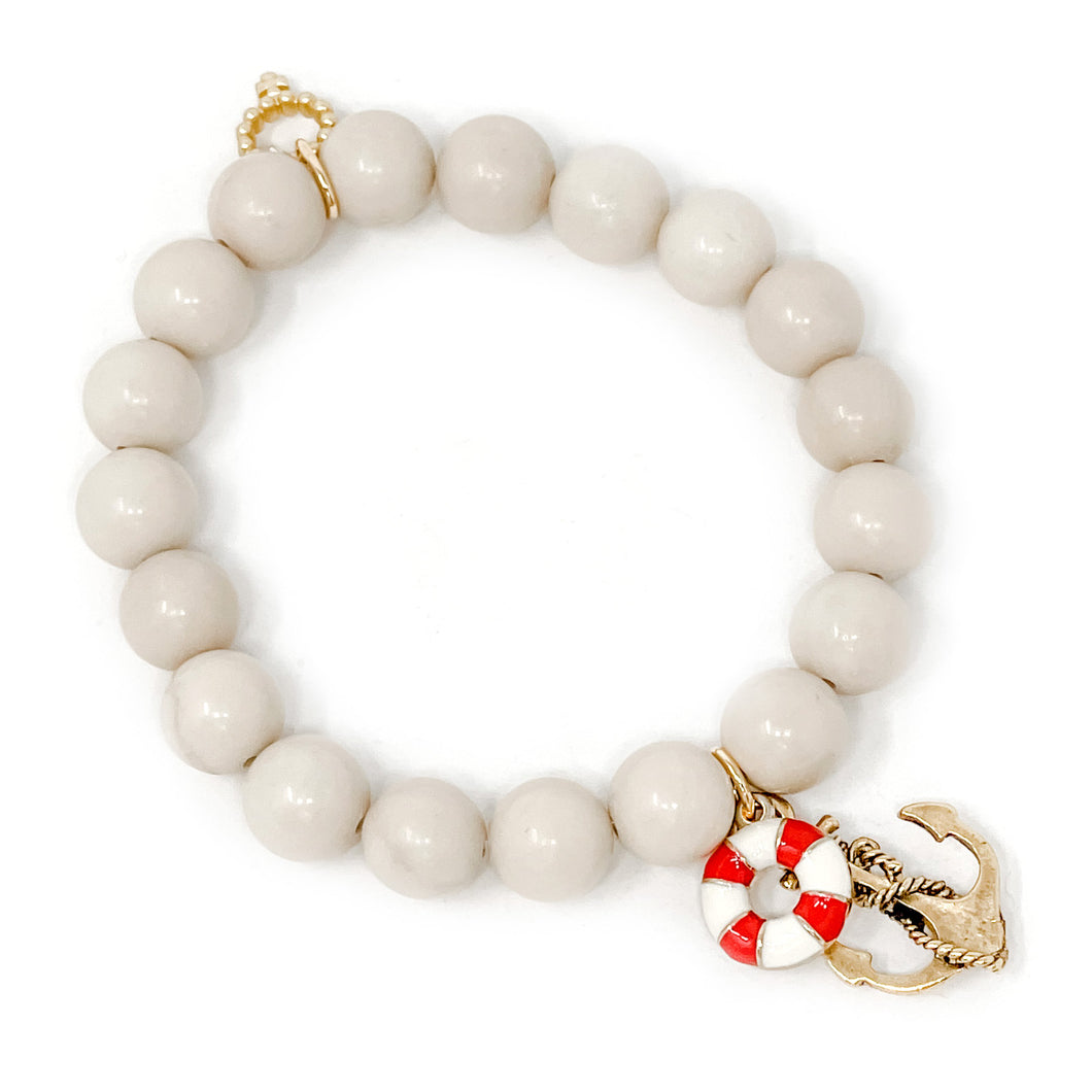 10mm Cream Coral with Gold Anchor and Life Ring