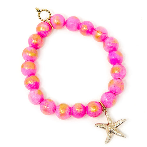 10mm Hot Pink Angel Kiss Agate with Gold Starfish