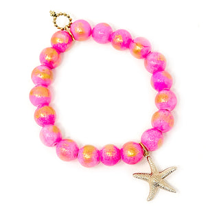 10mm Hot Pink Angel Kiss Agate with Gold Starfish