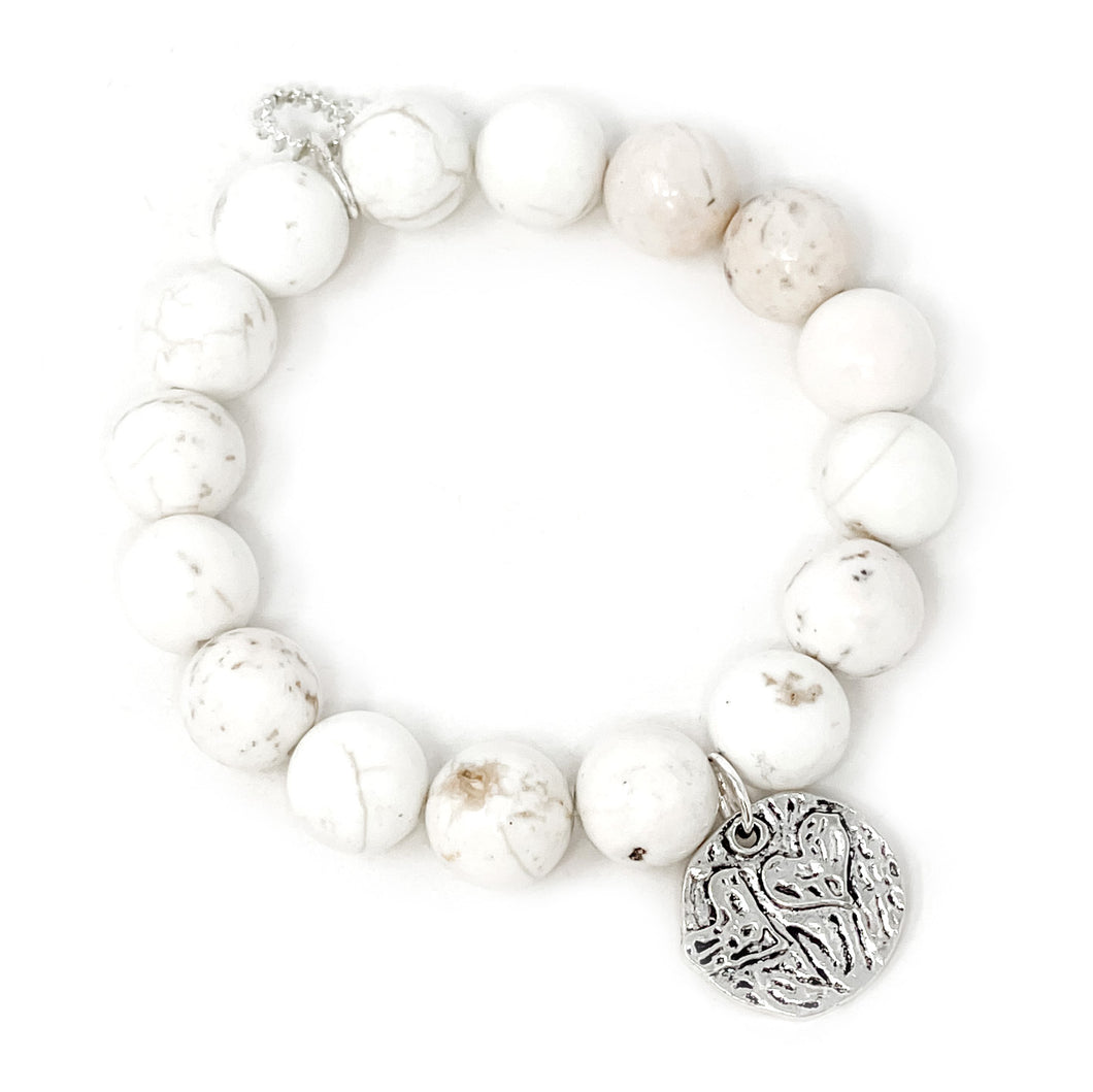 12mm Creamy White Howlite with Silver Double Love