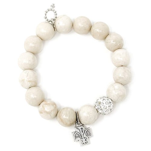 12mm Cream Coral with Silver Pave and Pope Francis