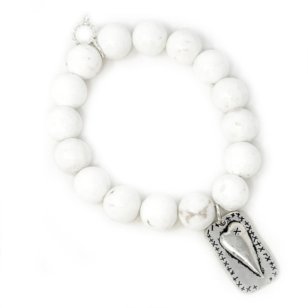 12mm White Howlite with Silver Mended Heart