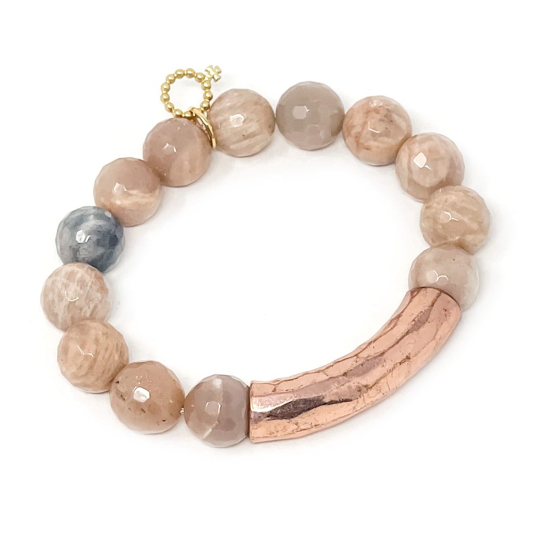 12mm Faceted Moonstone with Brass Bar