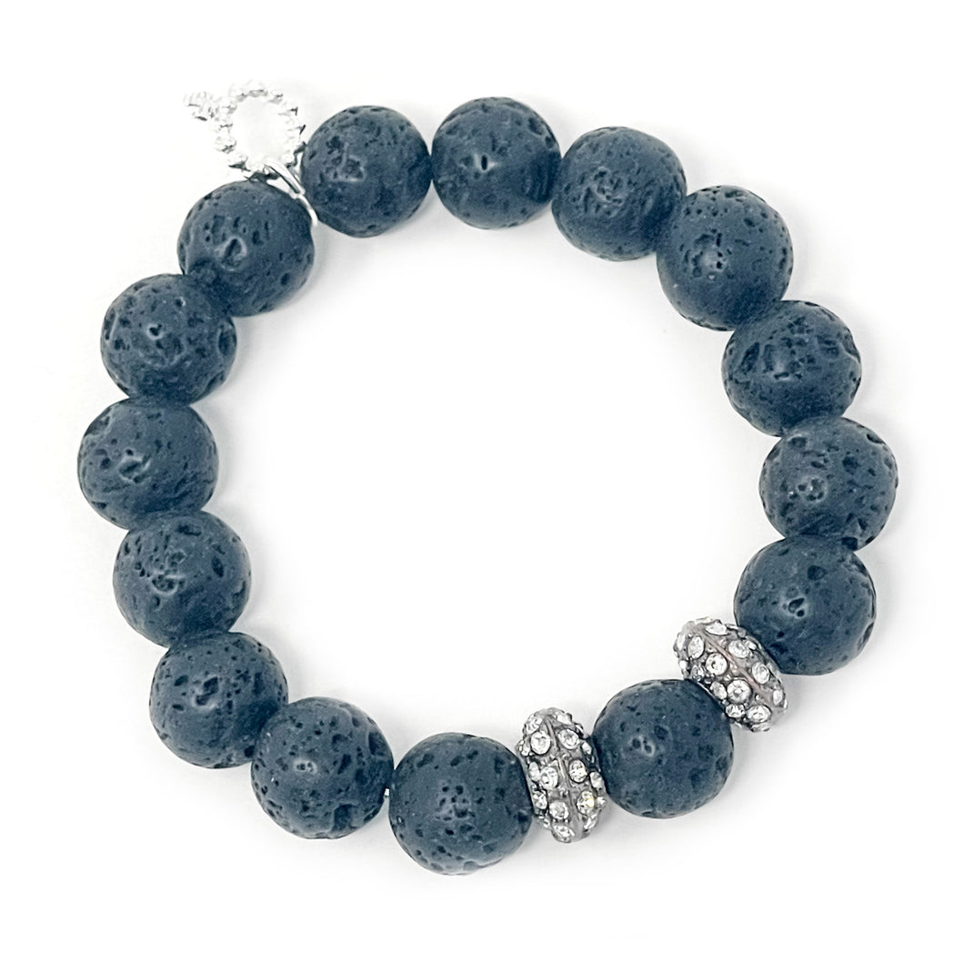 12mm Black Lava with Pave Rhondelles