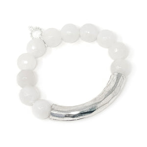 12mm Faceted White Jade with Silver Bar