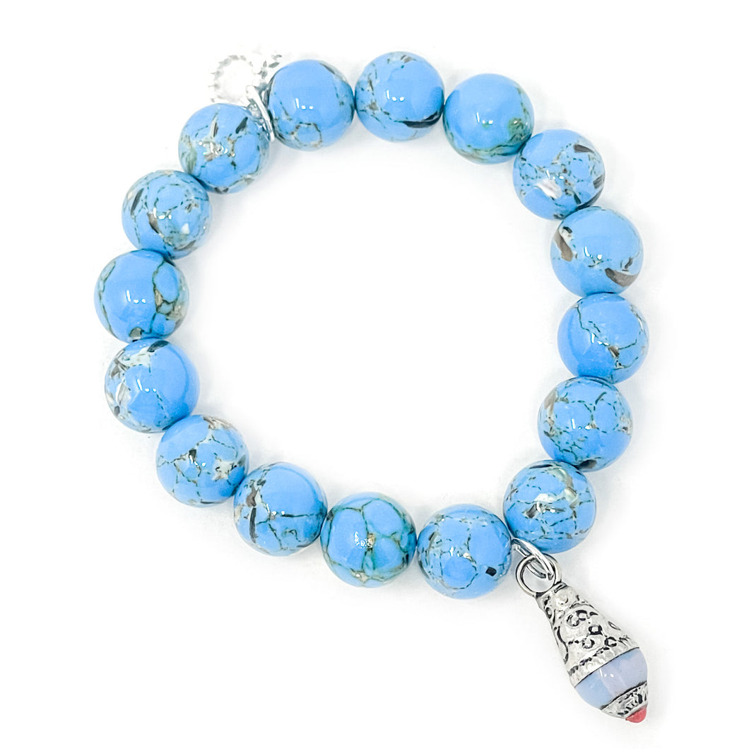 12mm Blue Mosaic Agate with Clearwater Nepal Droplet