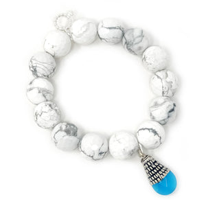 Faceted Bright White Howlite with Ocean Blue Nepal Droplet