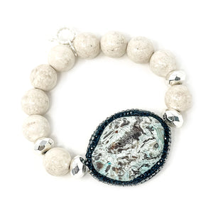 12mm Cream Coral with Seafoam Agate Statement and Pave Surround