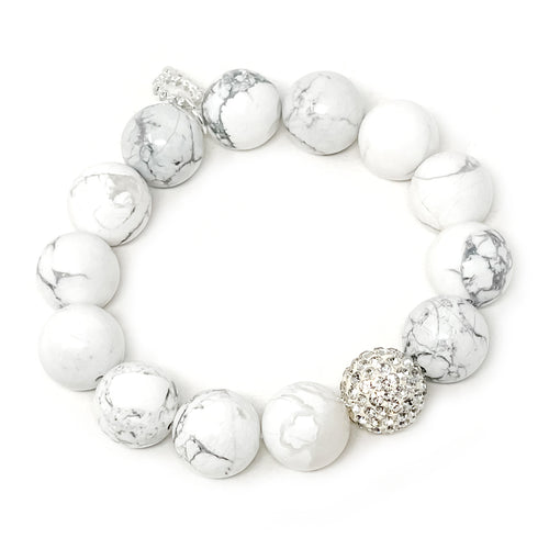 Bright White Howlite with Clear Pave