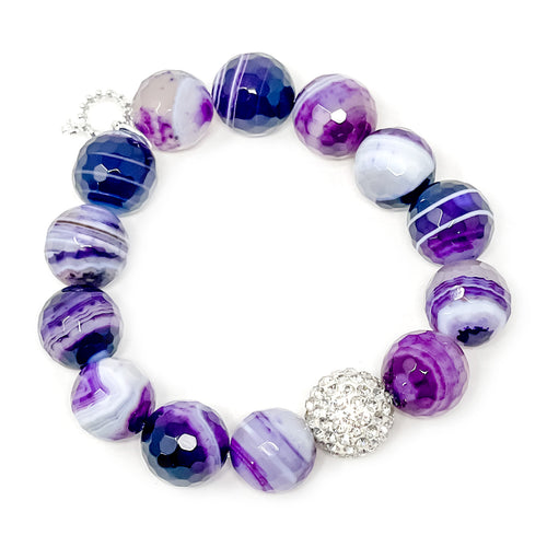 Faceted Purple Stripe Agate with Clear Pave