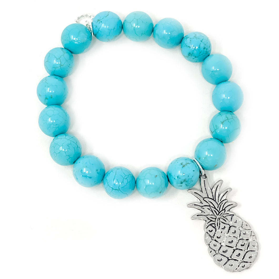 12mm Blue Howlite with Silver Pineapple