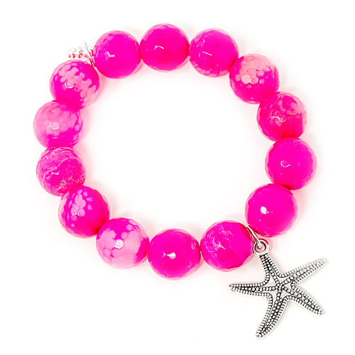 Faceted Hot Pink Agate with Silver Starfish