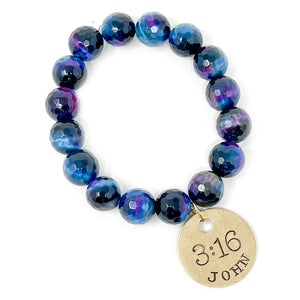12mm Faceted Nothern Lights Tiger Eye with John 3:16
